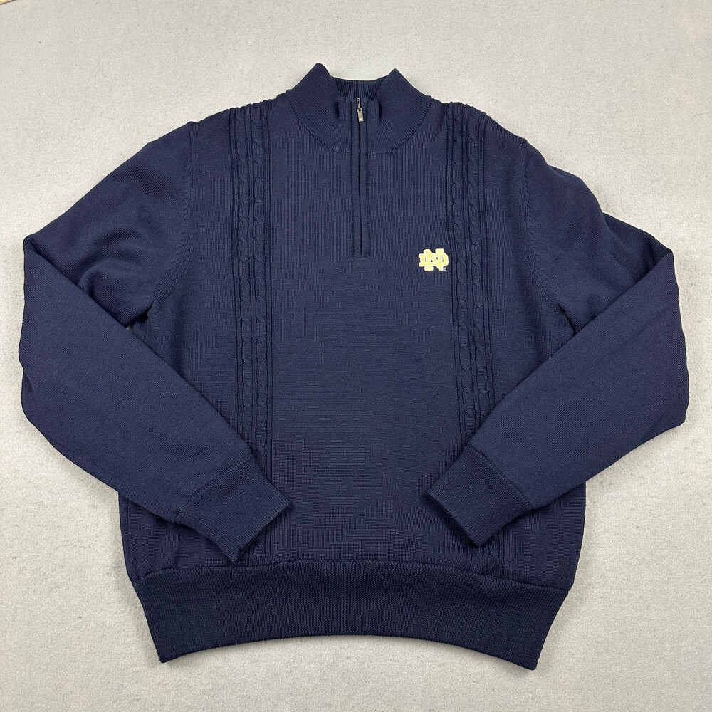 Notre Dame Fighting Irish Sweater Men Medium Navy Gold 1/4 Zip Pullover Wool M